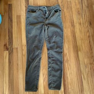 Loft High Rise Skinny Green Corduroy Pants Size 6 Button Fly
